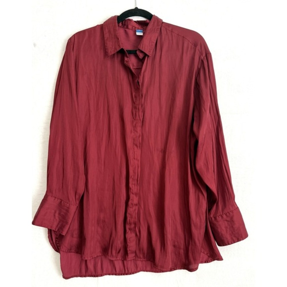 OLD‎ NAVY Burgundy Red Button Down Collared Shirt Oversized Women's XL